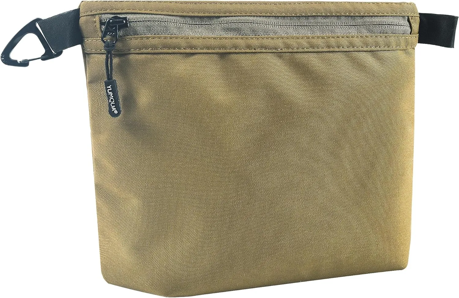 Small Pouch for Travel Essentials, Makeup Pouch Bag with Carabiner Clip on Backpack Dopp Kit Storage Pouch Organization for Toiletries, Cosmetics, Tech, Tools, Water Resistant 500D Nylon (Khaki)