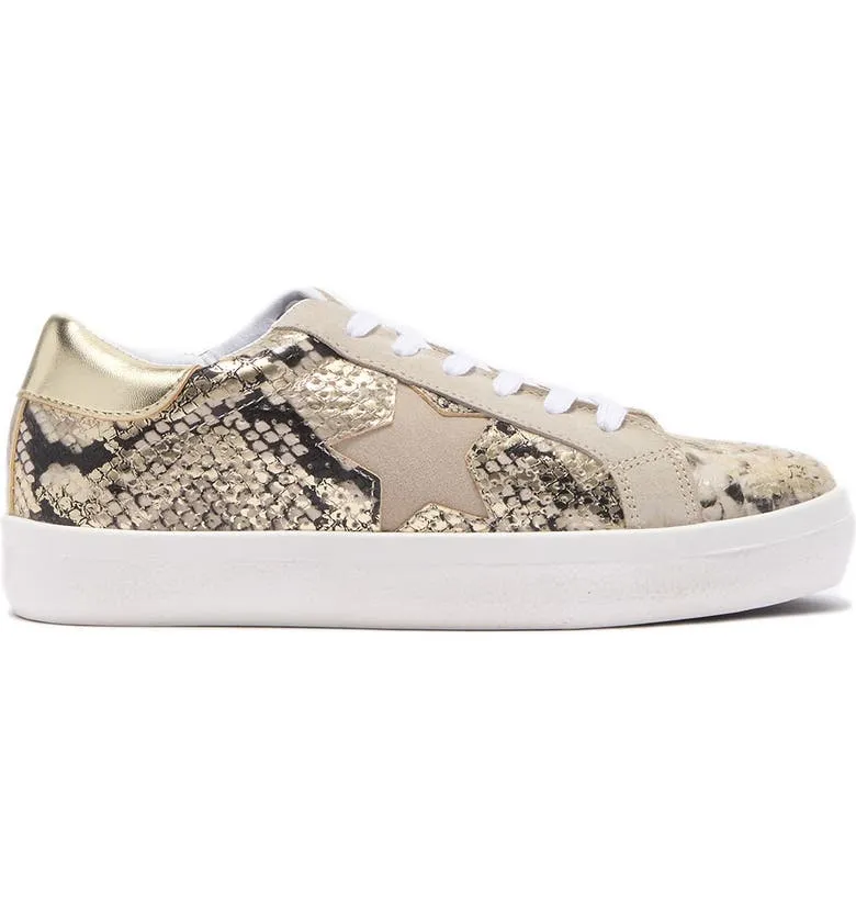 Steve Madden Starling Gold Snake Star Fashion Low Top Lace Up Star Sneakers