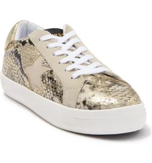 Steve Madden Starling Gold Snake Star Fashion Low Top Lace Up Star Sneakers