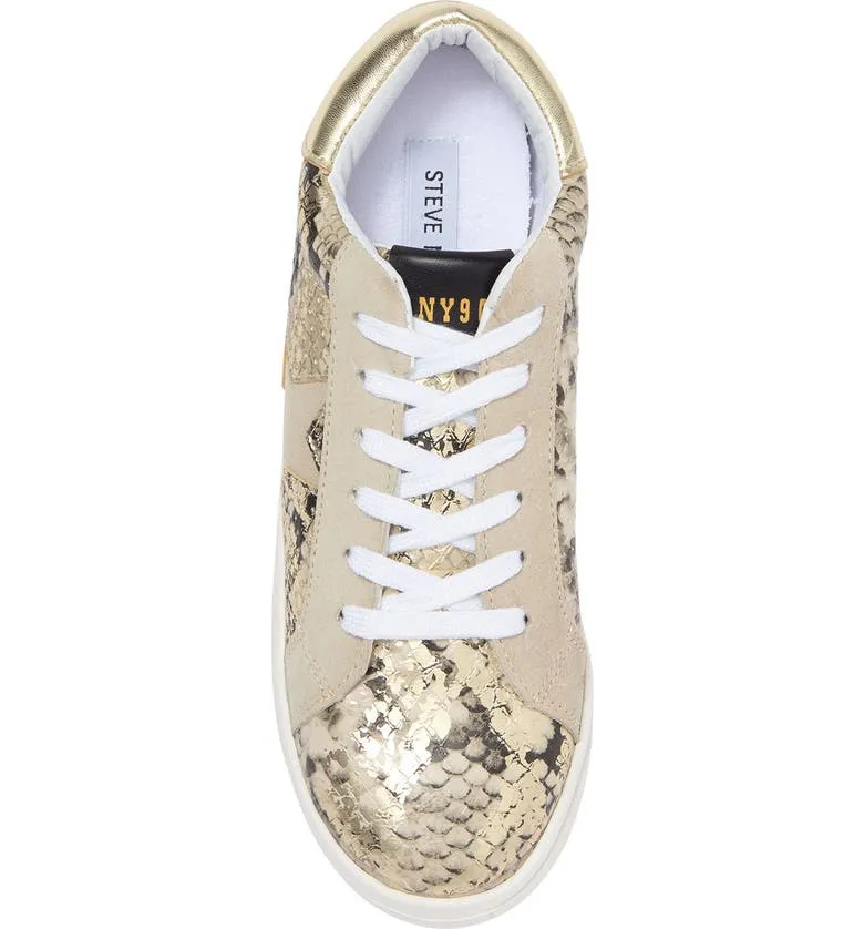 Steve Madden Starling Gold Snake Star Fashion Low Top Lace Up Star Sneakers