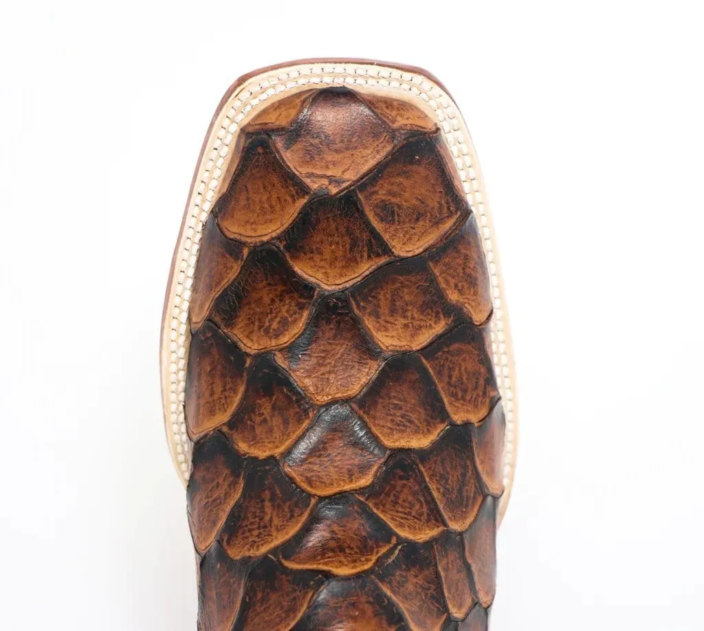 Tanner Mark Men's Dillon Print Monster Fish Square Toe Boots Cognac TM205539