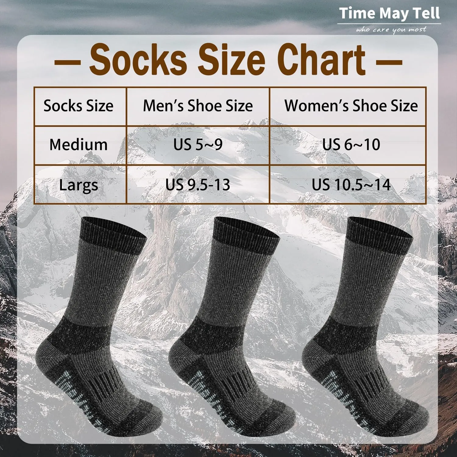 Time May Tell Mens Merino Wool Hiking Cushion Socks Thermal Warm Crew Winter Boot Socks Pack (2/4 Pair,6-13 Size)