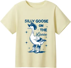 Toddler Boys Girls Shirt Silly Goose On The Loose Graphic Tee Tops Kids Funny Short Sleeve T-Shirt 2-7 Years
