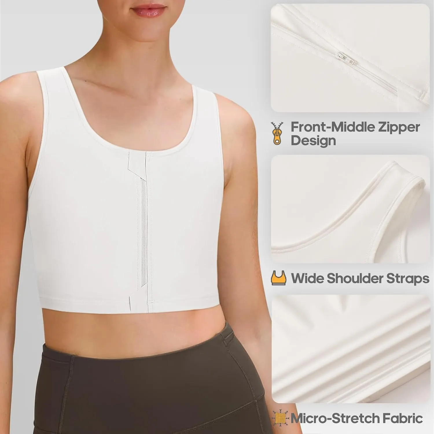 Transgender FTM Chest Binder Half Zip Up Binder Bra Breathable Breast Binder