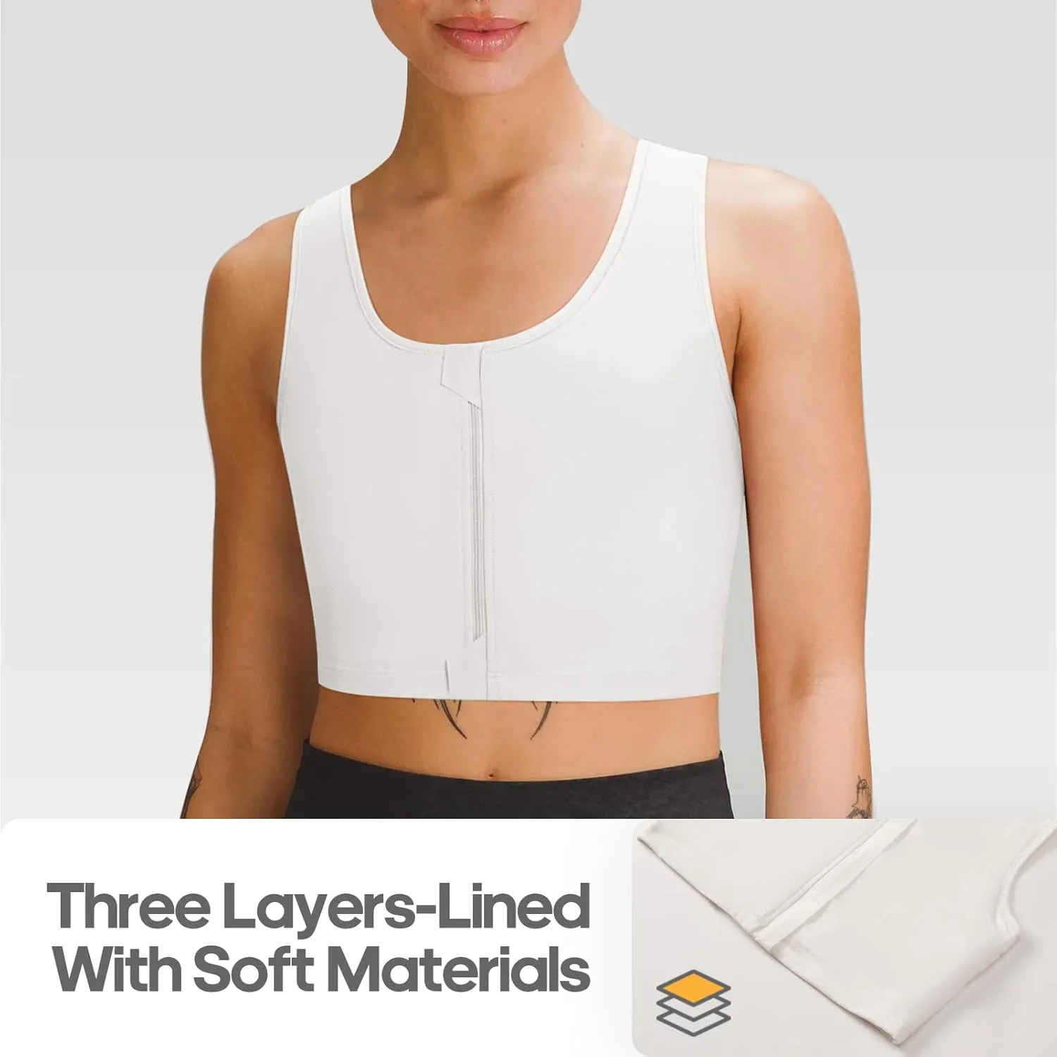 Transgender FTM Chest Binder Half Zip Up Binder Bra Breathable Breast Binder