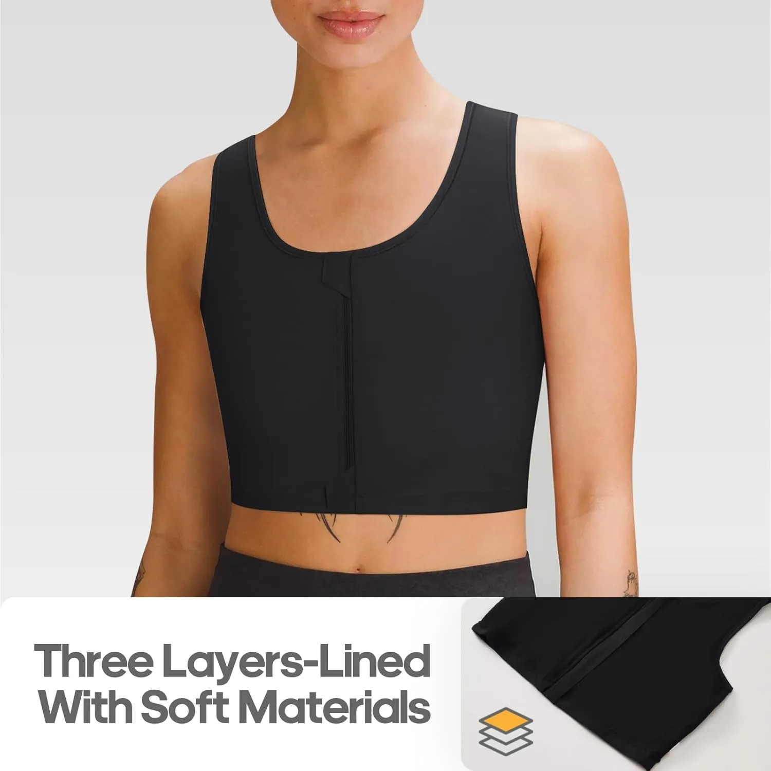 Transgender FTM Chest Binder Half Zip Up Binder Bra Breathable Breast Binder