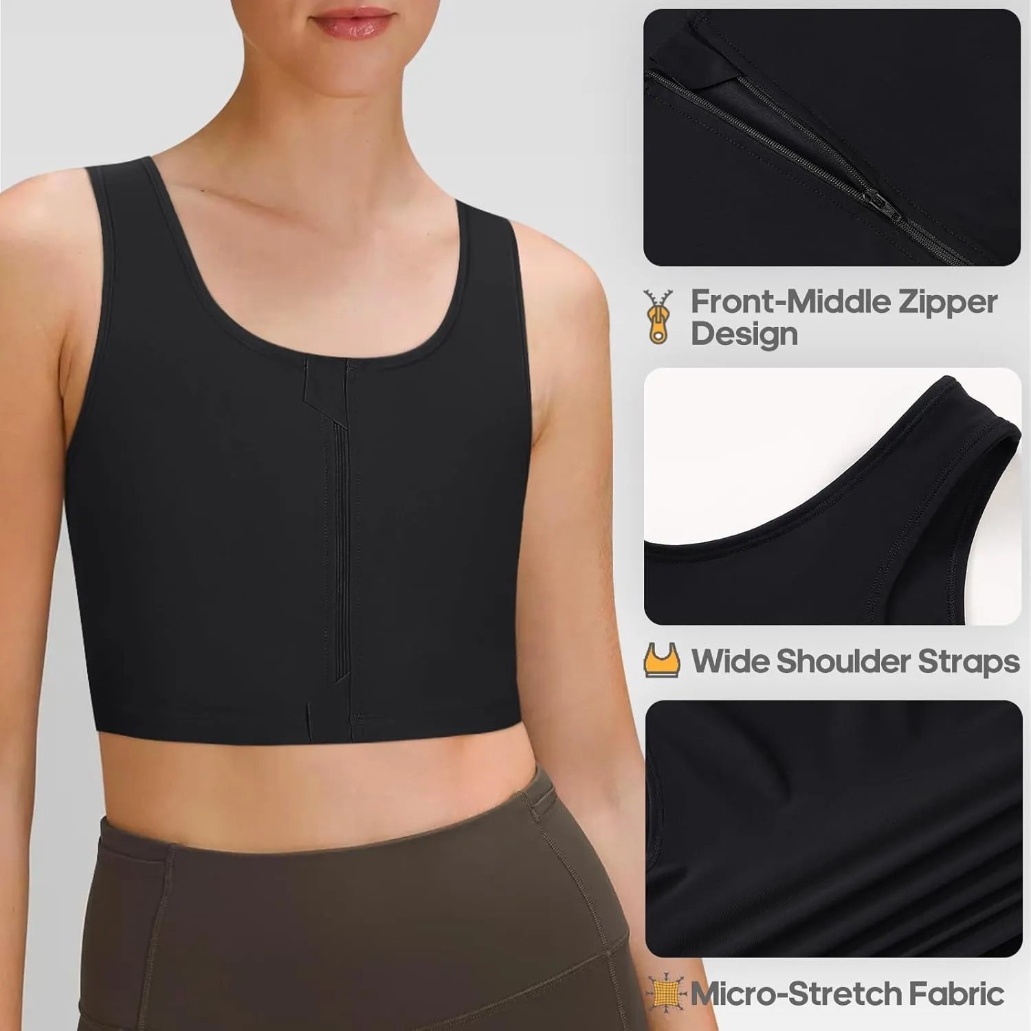 Transgender FTM Chest Binder Half Zip Up Binder Bra Breathable Breast Binder