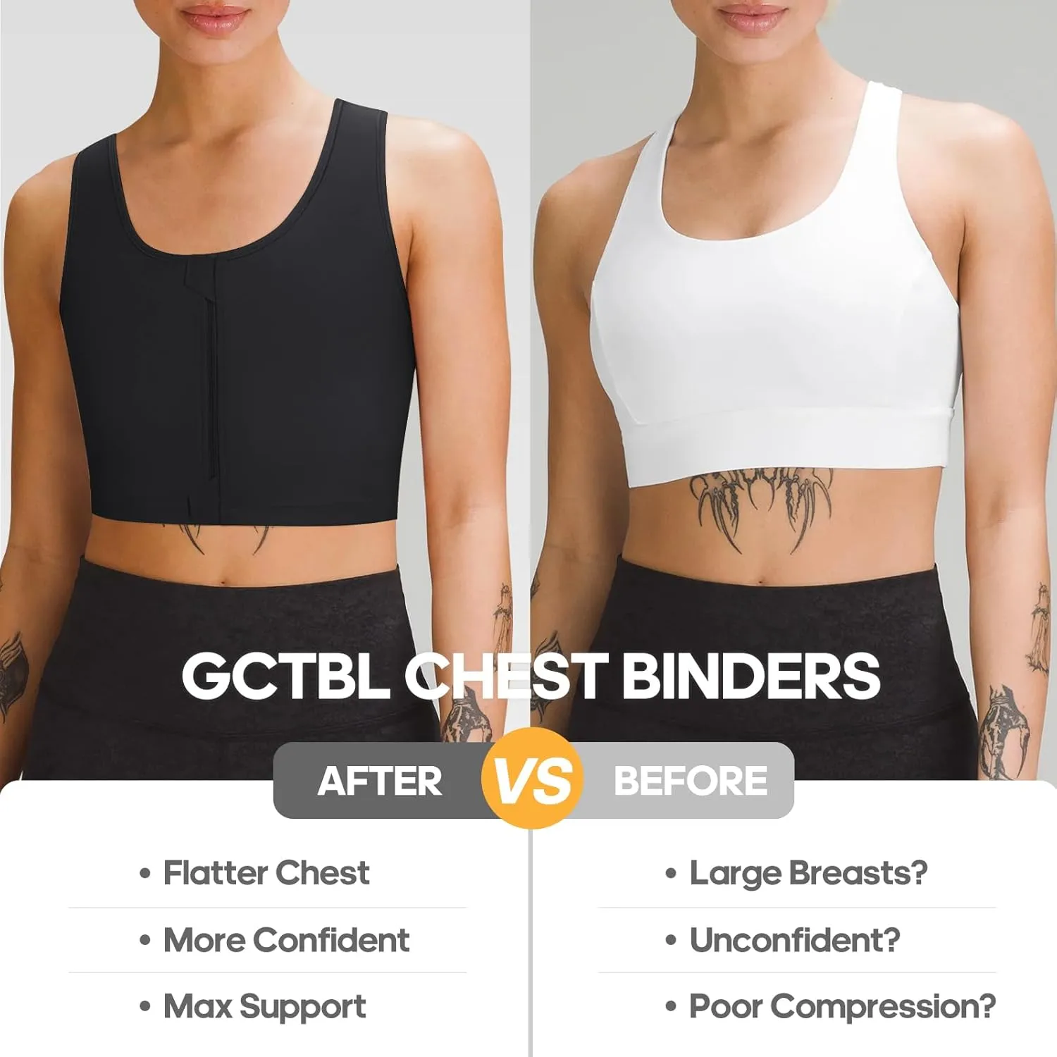 Transgender FTM Chest Binder Half Zip Up Binder Bra Breathable Breast Binder