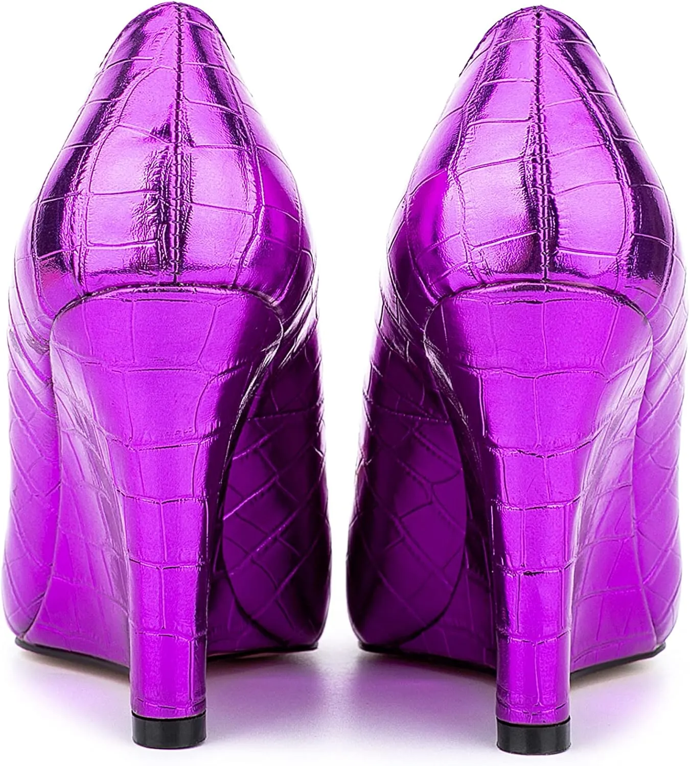UP2STEP Women Fashion Patent Vegan Leather Printed Wedge High Heeled Slip on Slide Dress Shoes