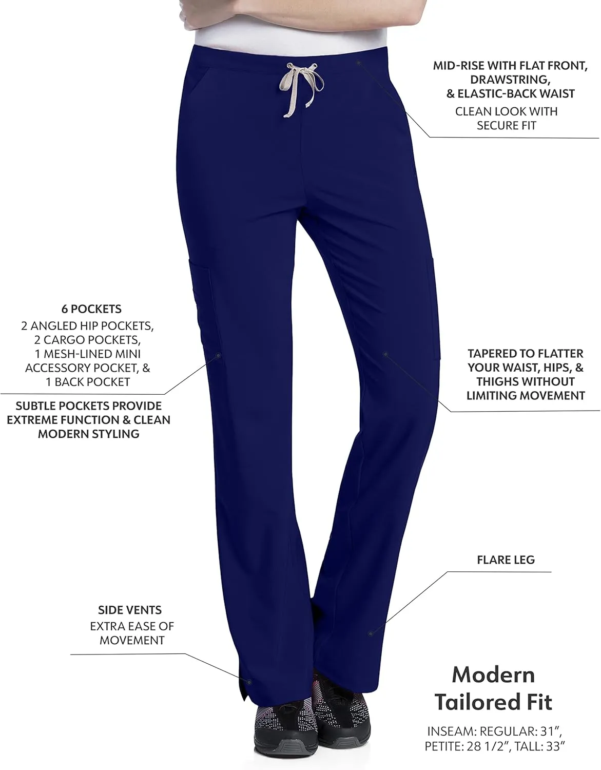 Urbane Women's Regular Performance Tailored Fit Stretch 6-Pkt Cargo Scrub Pants 9312