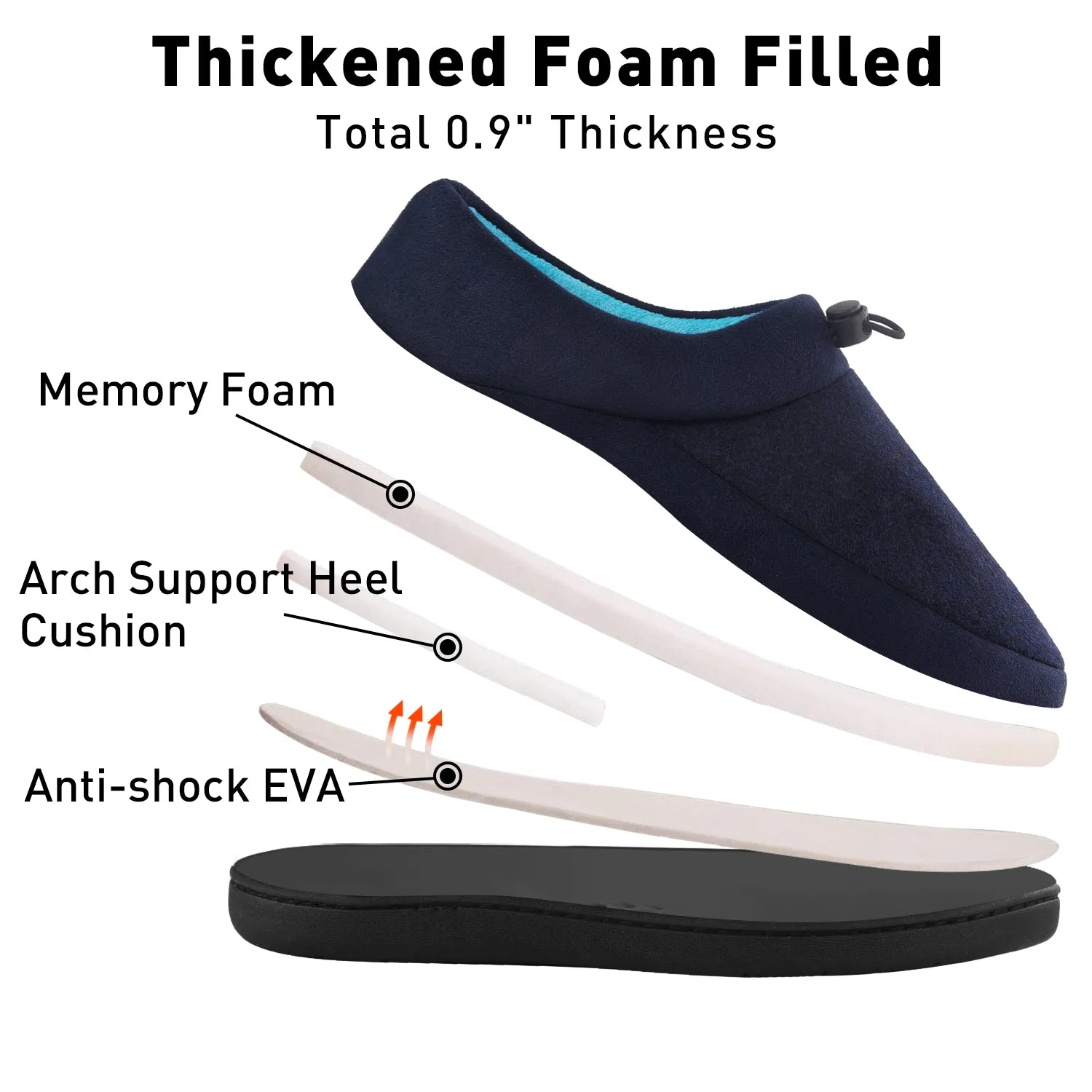 VONMAY Men's Slippers House Shoes Moccasin Warm Memory Foam Adjustable Indoor Outdoor