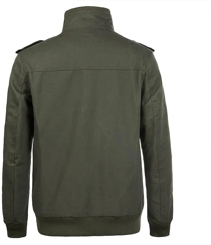 Washed Cotton Military Jacket for Men's Lightweight Casual Field Coat Windbreaker Utility Bomber Jackets