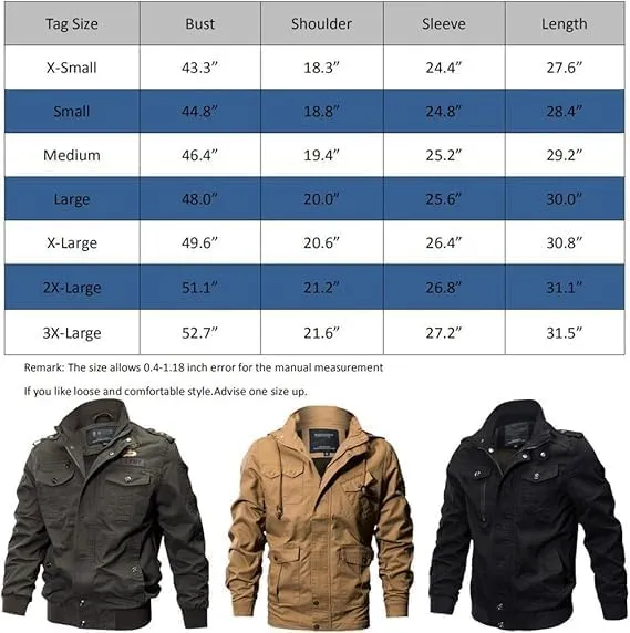 Washed Cotton Military Jacket for Men's Lightweight Casual Field Coat Windbreaker Utility Bomber Jackets