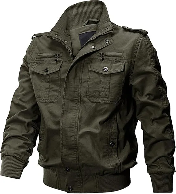 Washed Cotton Military Jacket for Men's Lightweight Casual Field Coat Windbreaker Utility Bomber Jackets