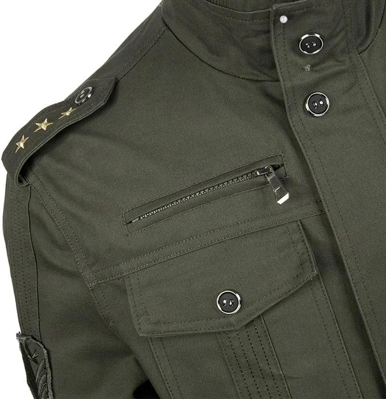 Washed Cotton Military Jacket for Men's Lightweight Casual Field Coat Windbreaker Utility Bomber Jackets