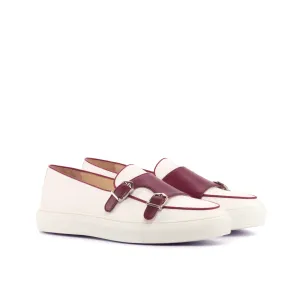 White & Burgundy Nappa Double-Monk Sneakers