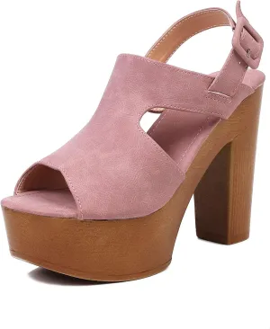 Women Vintage Peep Toe Platform Slingback Pumps Chunky Heel Vegan Suede Sandals with Ankle Buckle