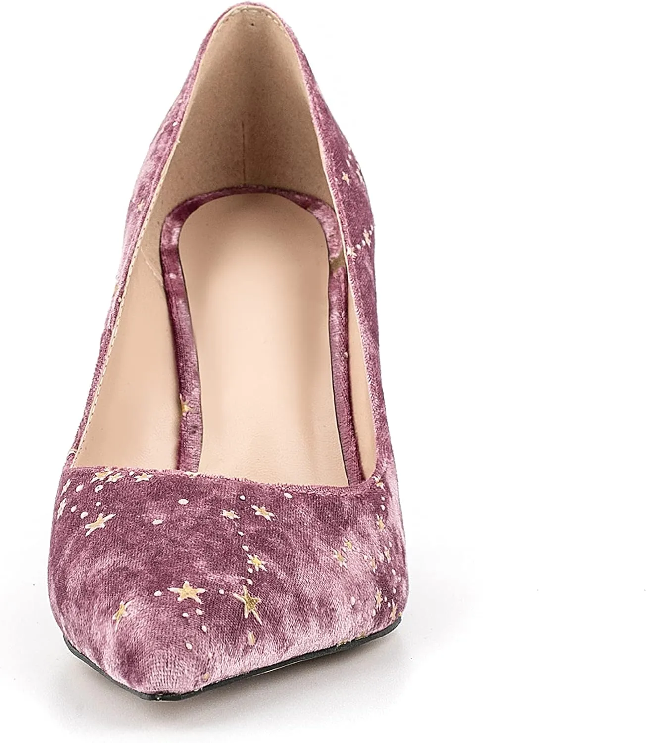 Women Vintage Suede Vegan Leather Wedge High Heel Shoes Pointed Toe Star Pattern Slip on Dress Shoes