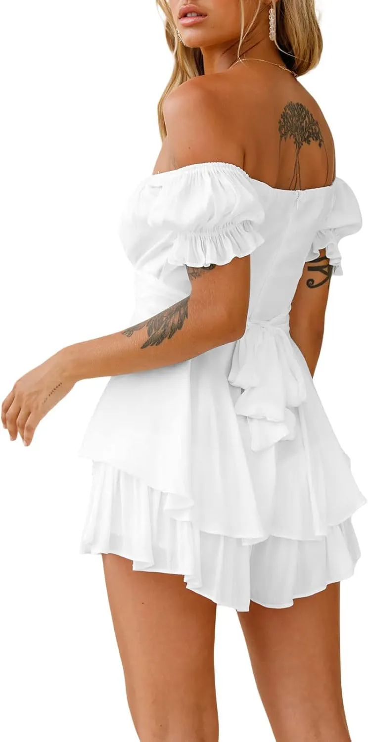 Women White Mini Dress Y2K Vintage Lace Patchwork A line Dress Summer Party Vacation Short Graduation Dresses