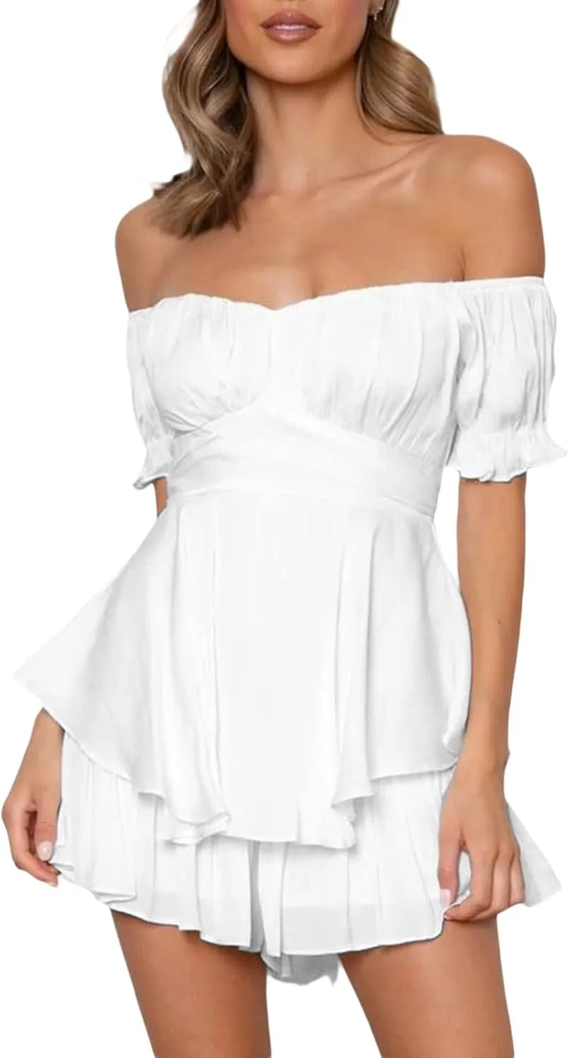 Women White Mini Dress Y2K Vintage Lace Patchwork A line Dress Summer Party Vacation Short Graduation Dresses