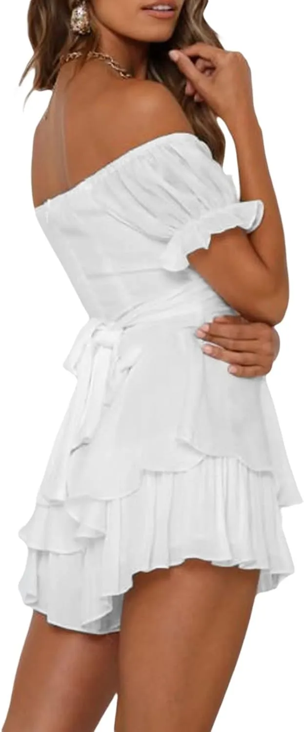 Women White Mini Dress Y2K Vintage Lace Patchwork A line Dress Summer Party Vacation Short Graduation Dresses