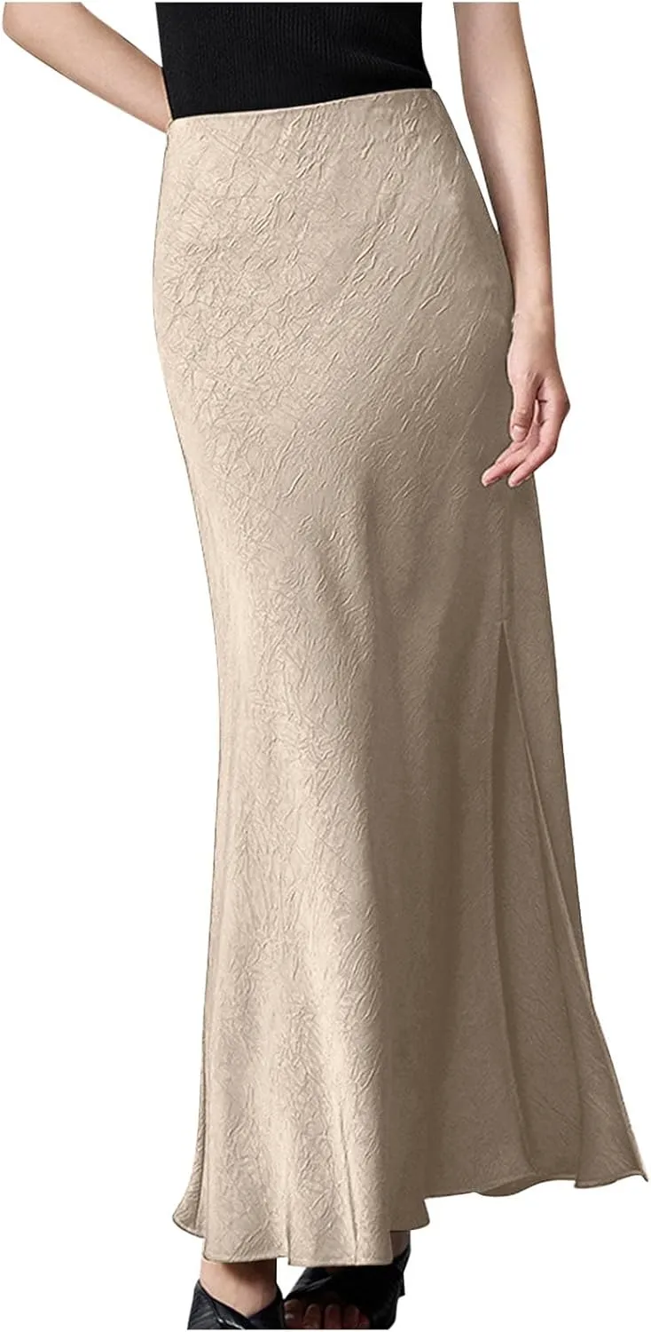 Women's Long Mermaid Skirt Elegant High Waist Fishtail Cocktail Party Wedding Flared A-Line Flowy Swing Maxi Skirts