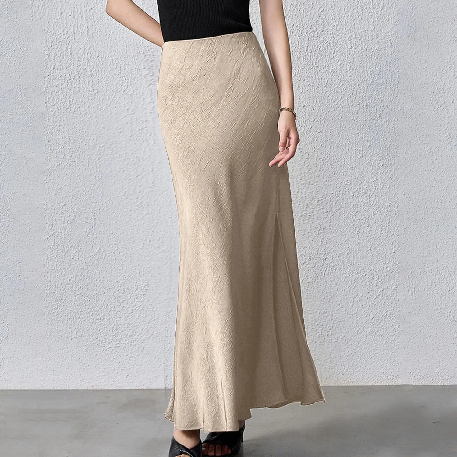 Women's Long Mermaid Skirt Elegant High Waist Fishtail Cocktail Party Wedding Flared A-Line Flowy Swing Maxi Skirts