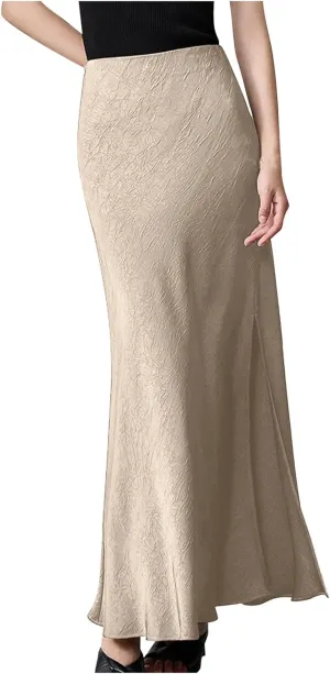 Women's Long Mermaid Skirt Elegant High Waist Fishtail Cocktail Party Wedding Flared A-Line Flowy Swing Maxi Skirts