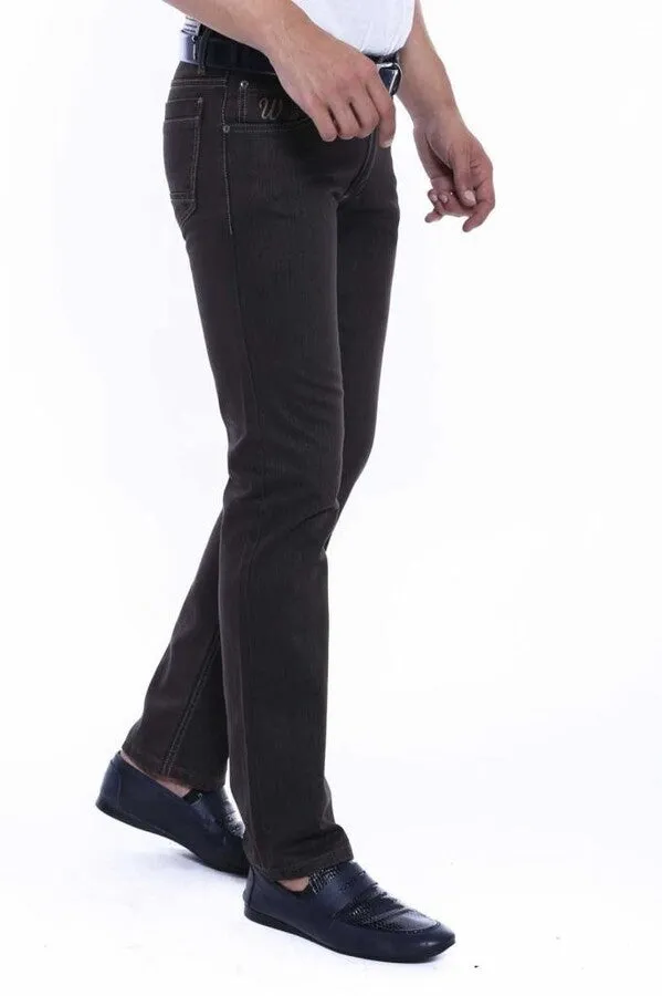 WSS Washed Fabric Brown Men Jean Pants  - Singen