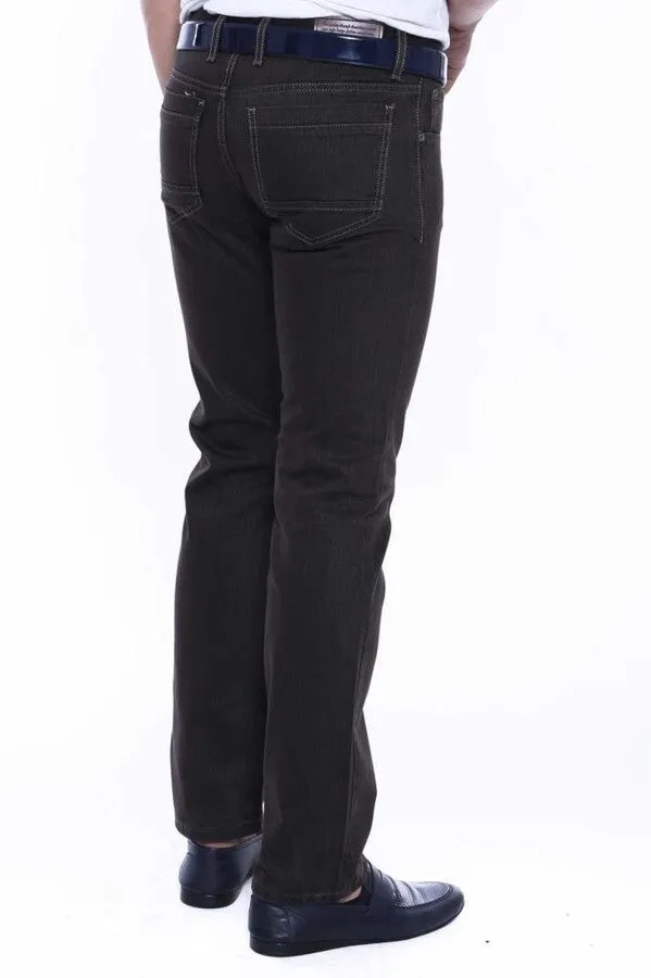 WSS Washed Fabric Brown Men Jean Pants  - Singen