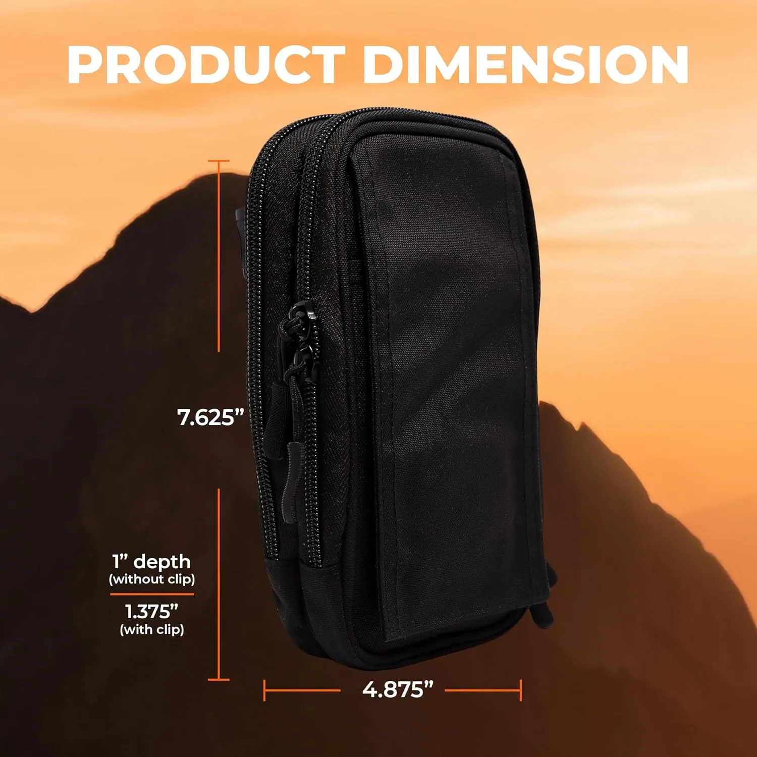 XL StrapPack Two Zipper Clip-On Pouch (Black), Travel Wallet, Backpack Pouch, Passport Holder