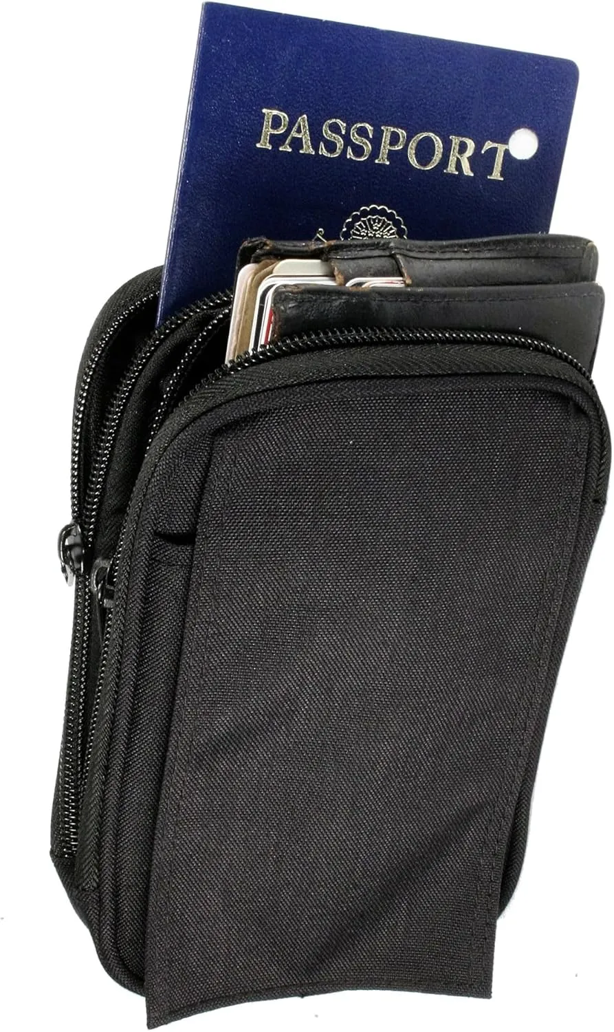 XL StrapPack Two Zipper Clip-On Pouch (Black), Travel Wallet, Backpack Pouch, Passport Holder