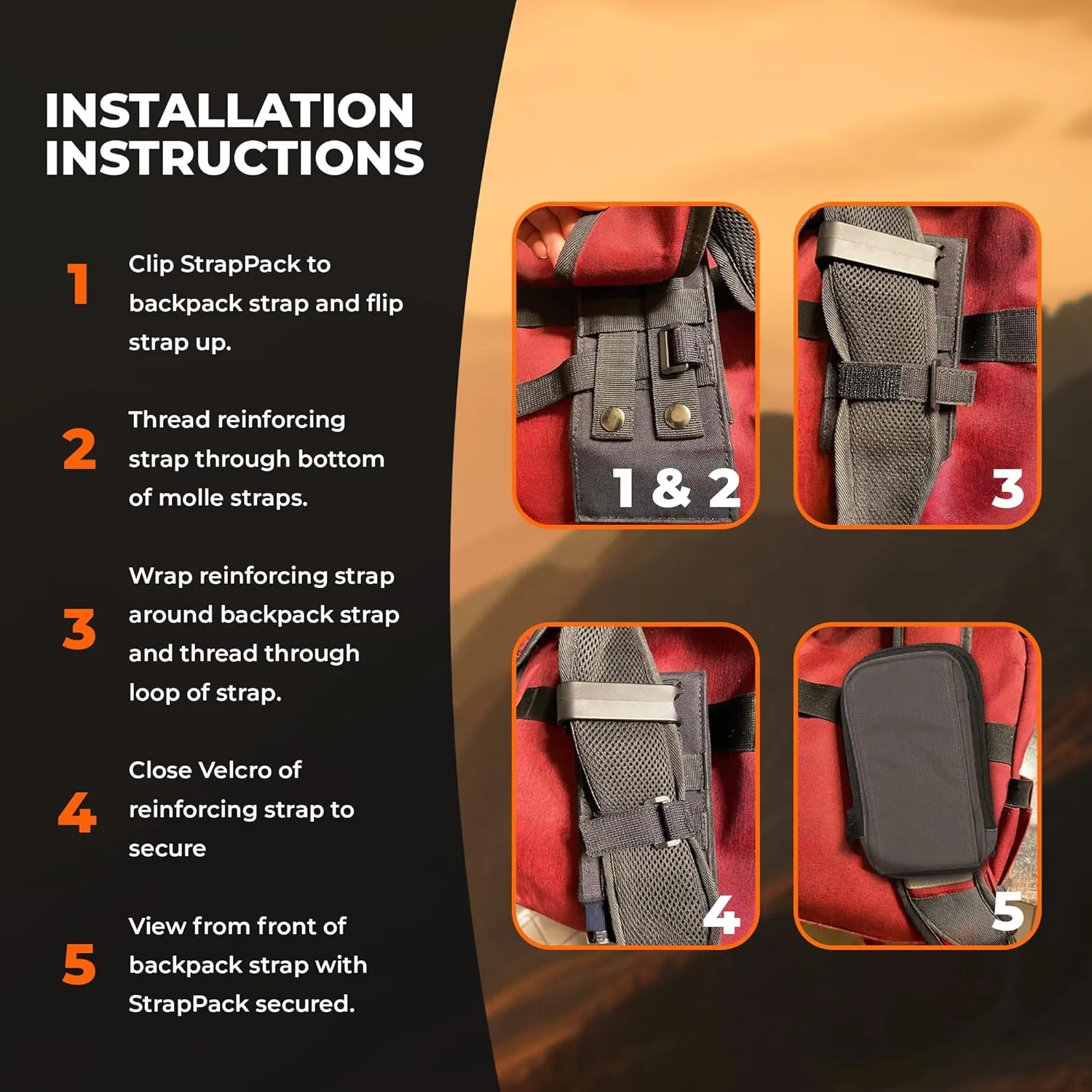 XL StrapPack Two Zipper Clip-On Pouch (Black), Travel Wallet, Backpack Pouch, Passport Holder
